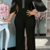Fashion Casual See-through Half Turtleneck Regular Jumpsuits
