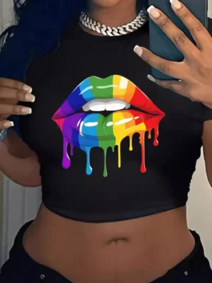 Black Sexy Print O Neck T-Shirts