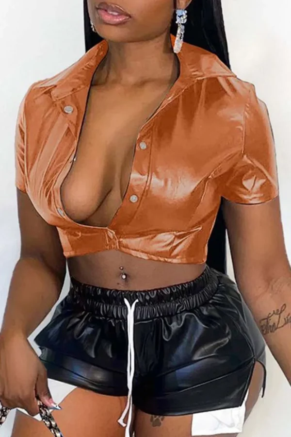Casual Turndown Collar Tops