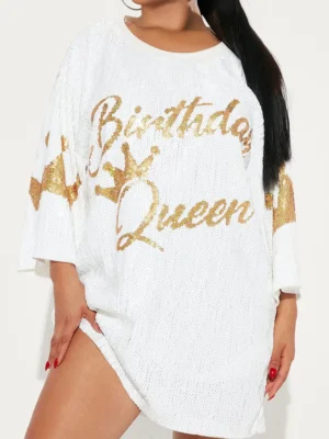 White Casual Letters Sequins O Neck 3/4 Sleeve Oversize T-Shirts