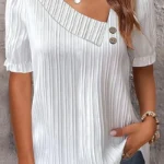 White Casual Oblique Collar Tops