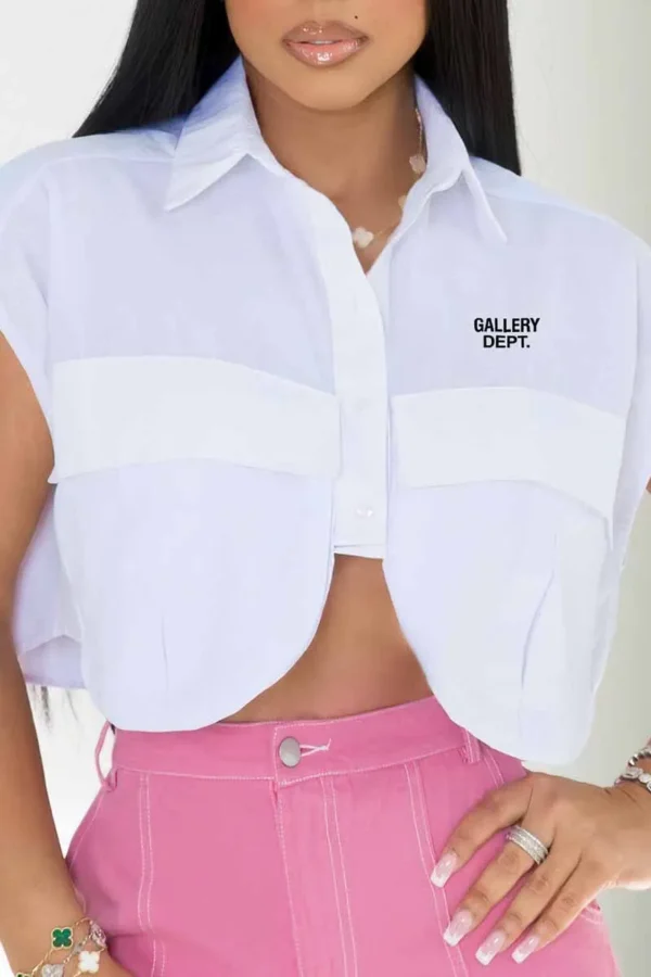 Casual Print Letter Turndown Collar Tops