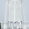 See-through Mesh Turndown Collar Tops