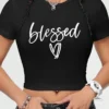 Black Casual Print O Neck T-Shirts