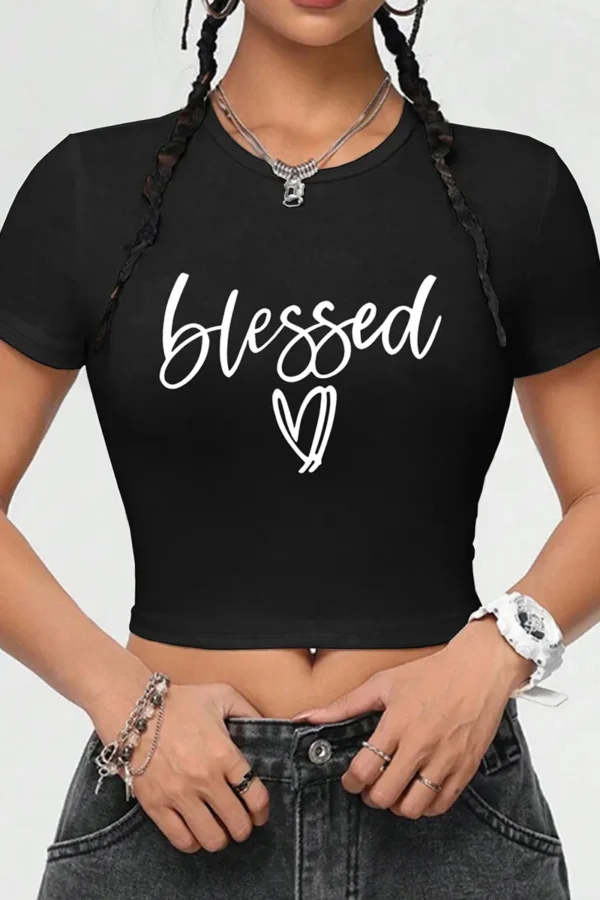 Black Casual Print O Neck T-Shirts