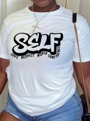 White Casual Street Letter Print O Neck T-Shirts