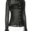 See-through Mesh Turndown Collar Tops