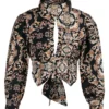 Elegant Print Backless Half A Turtleneck Tops