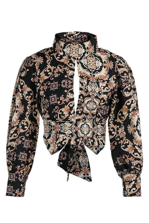 Elegant Print Backless Half A Turtleneck Tops