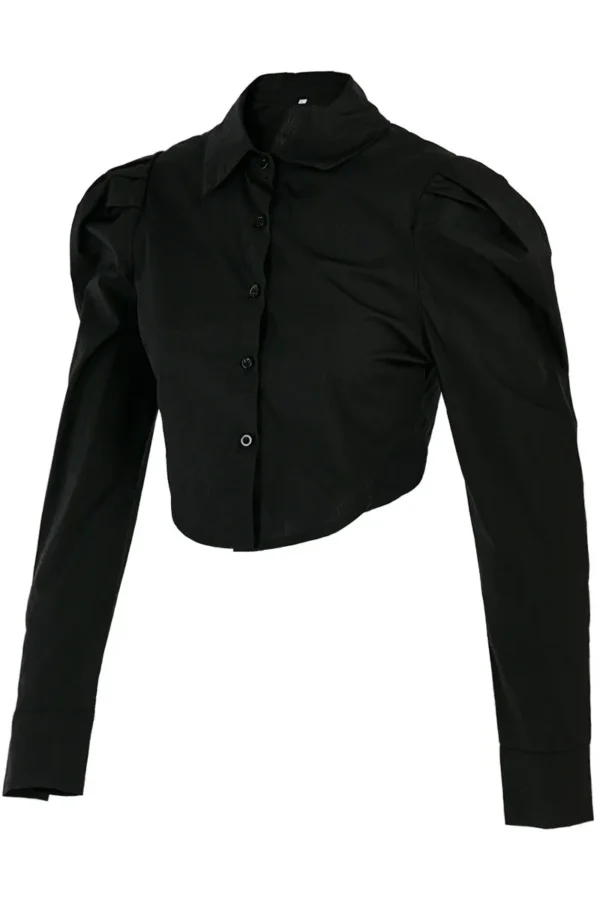 Fashion Sexy Buckle Asymmetrical Turndown Collar Tops