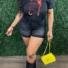 Black Daily Vintage Print O Neck T-Shirts