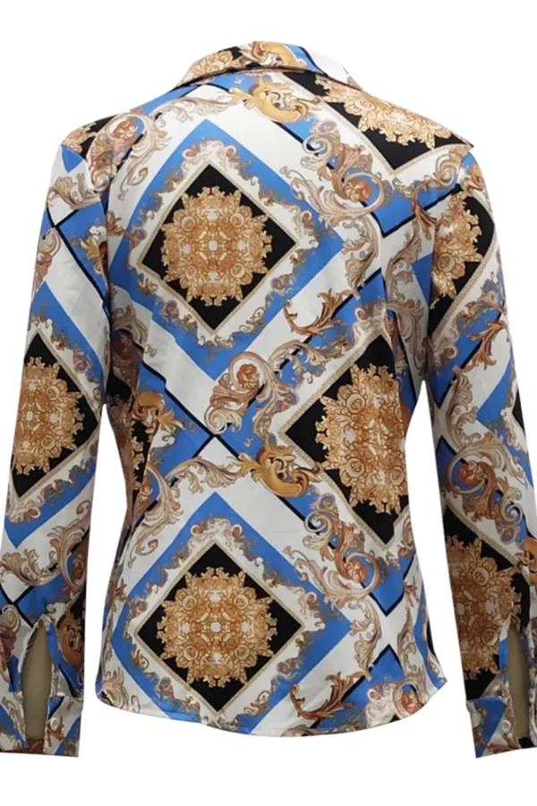 Multicolor Casual Print Turndown Collar Tops