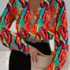 Casual Print V Neck Tops