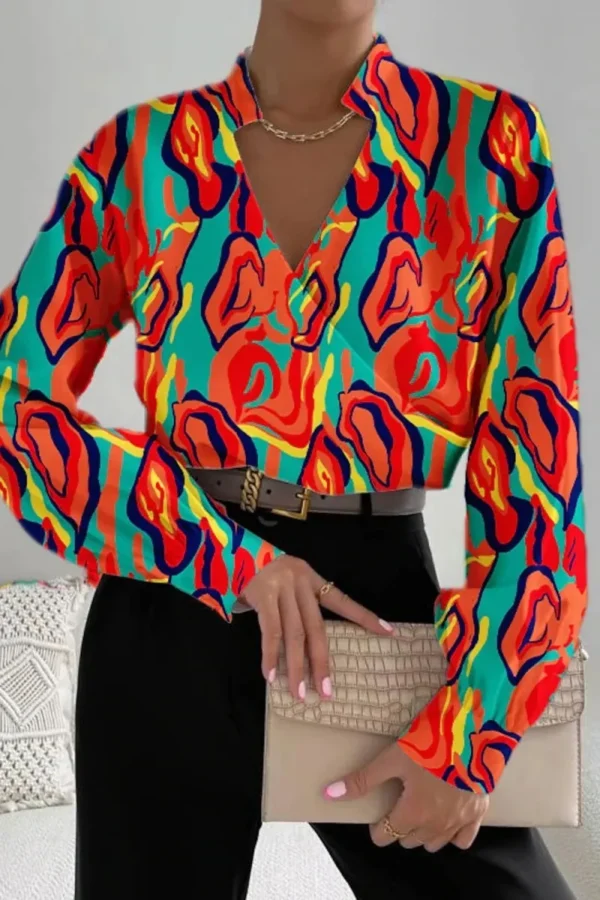 Casual Print V Neck Tops
