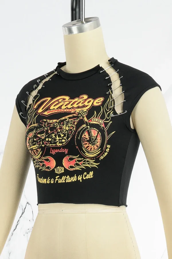 Black Casual Print Basic O Neck T-Shirts