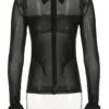 See-through Mesh Turndown Collar Tops