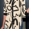 Casual Print Buckle Turndown Collar Tops