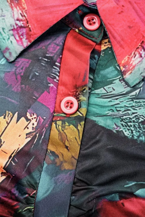 Multicolor Casual Print Shirt Collar Tops