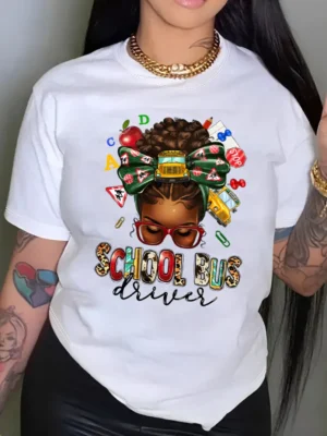 White Casual Graffiti Print O Neck T-Shirts