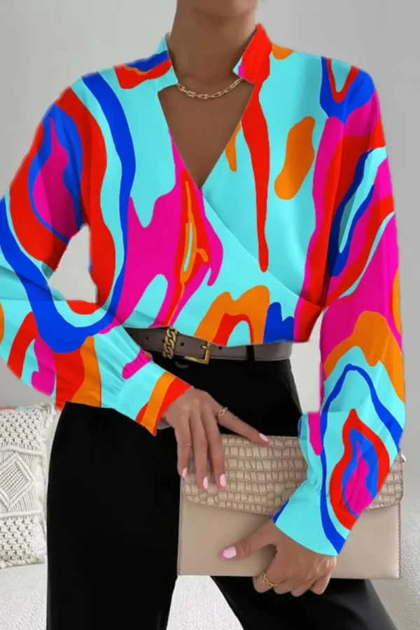 Casual Print V Neck Tops