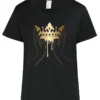 Black Casual crown Print O Neck T-Shirts