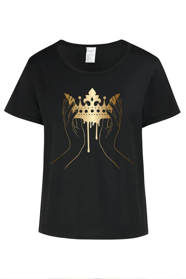Black Casual crown Print O Neck T-Shirts