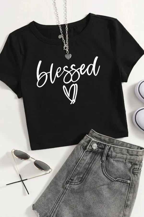 Black Casual Print O Neck T-Shirts