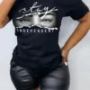 Black Casual Daily Print Letter O Neck T-Shirts
