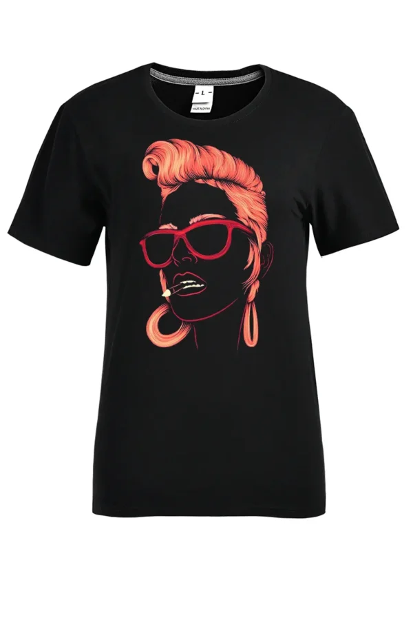 Black Daily Vintage Print O Neck T-Shirts