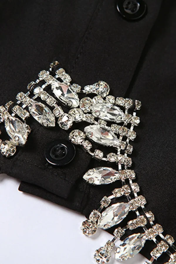 Black Street Solid Buttons Chains Shirt Collar Tops