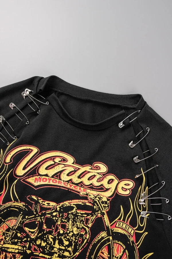 Black Casual Print Basic O Neck T-Shirts
