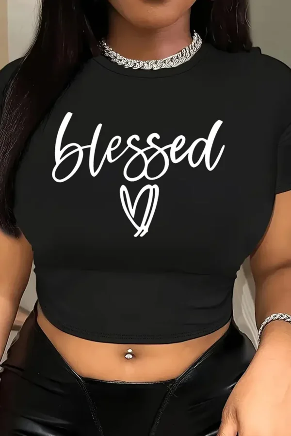 Black Casual Print O Neck T-Shirts