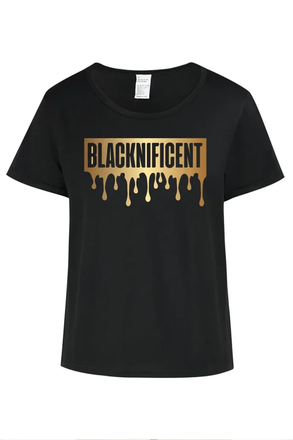 Black Casual Letter Print O Neck T-Shirts