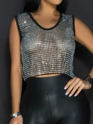 Hot Drill See-Through Nightclub Birthday Party Crop Tank Tops