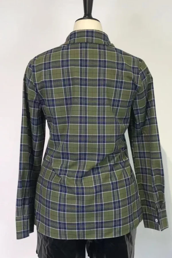 Plaid Print Hollowed Out Turndown Collar Tops
