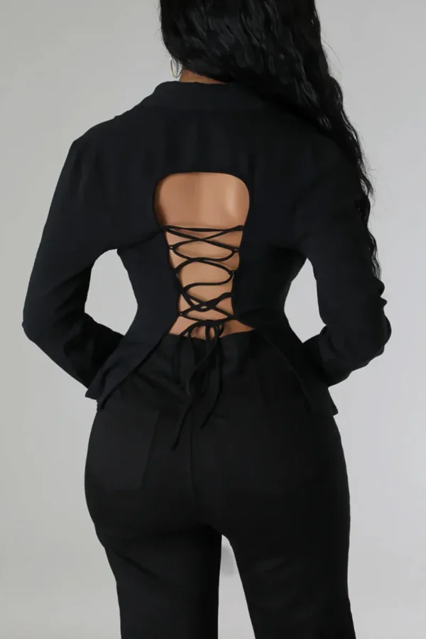 Bandage Buttons Backless Turndown Collar Tops