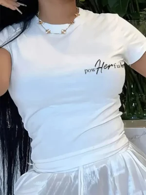 White Casual Street Letter Print O Neck T-Shirts