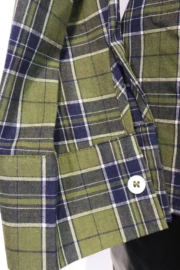 Plaid Print Hollowed Out Turndown Collar Tops