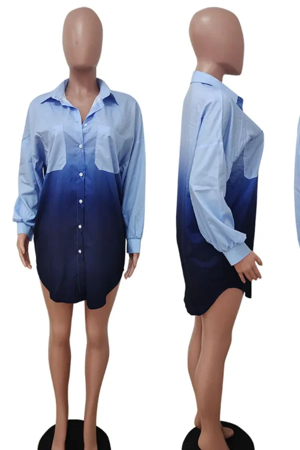 Casual Gradual Change Print Buckle Turndown Collar Tops
