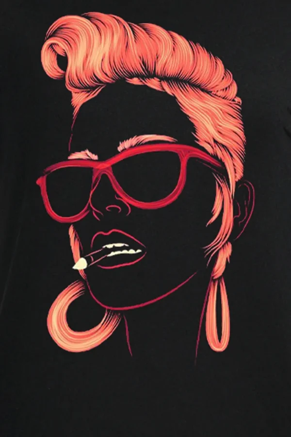 Black Daily Vintage Print O Neck T-Shirts
