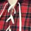 Plaid Print Hollowed Out Turndown Collar Tops