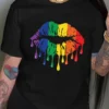 Black Casual Lips Print Gradient O Neck T-Shirts