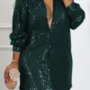 Sequins Shirt Collar Shirt Dress