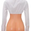 White Fashion Casual Solid Asymmetrical Turndown Collar Tops