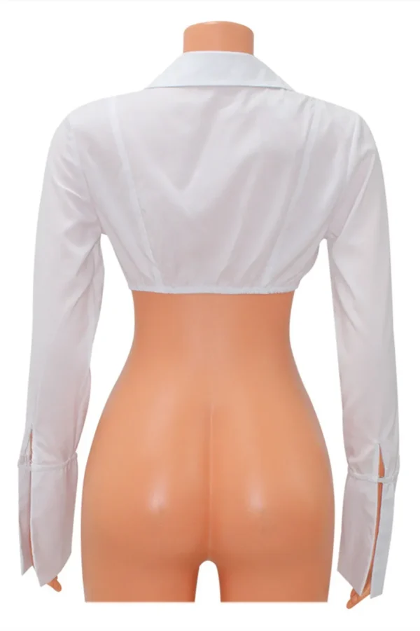 White Fashion Casual Solid Asymmetrical Turndown Collar Tops