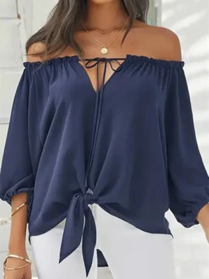 Fashion Casual Print Backless Off the Shoulder Tops