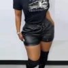 Black Casual Daily Print Letter O Neck T-Shirts