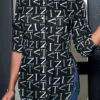 Casual Print Buckle Turndown Collar Tops