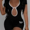 Black Backless Letter V Neck Rompers