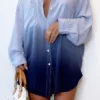 Casual Gradual Change Print Buckle Turndown Collar Tops